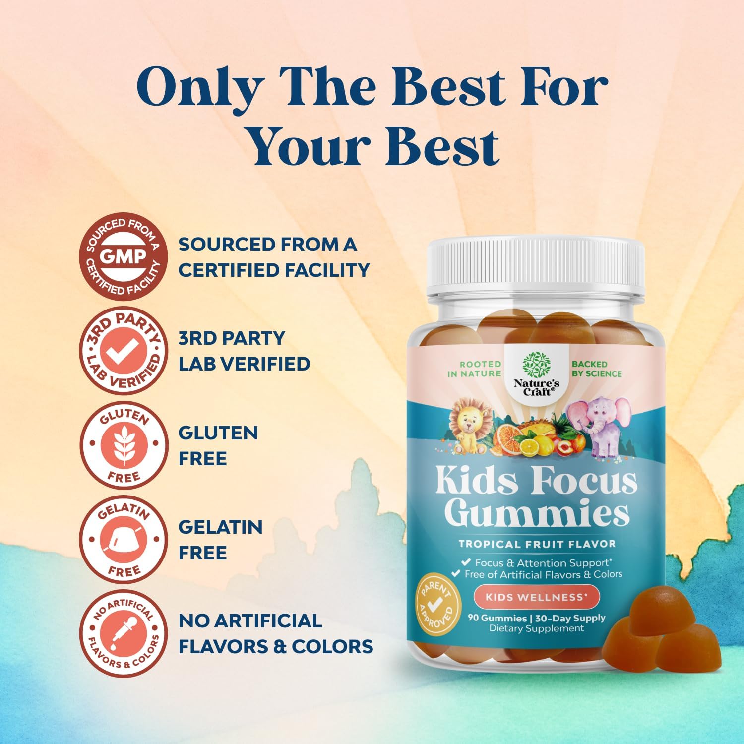 Kids Focus Gummies - Brain Support for Children with Green Tea Extract, B6 & B12 - 90 Gummies - görsel 4