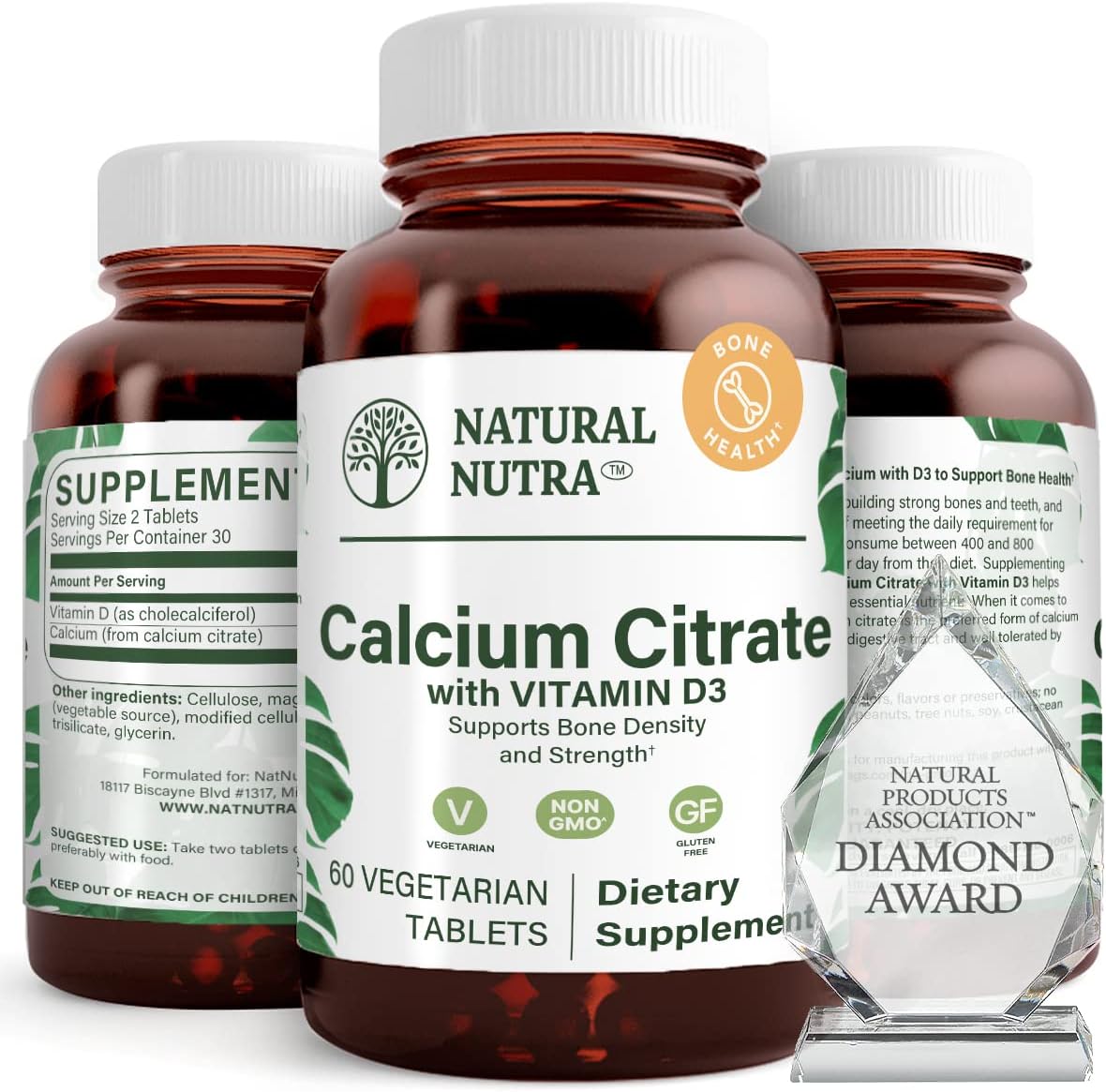 Natural Nutra Calcium Citrate with Vitamin D3 – Supplement for Bone Strength & Heart Health, 60 Tablets - görsel 1
