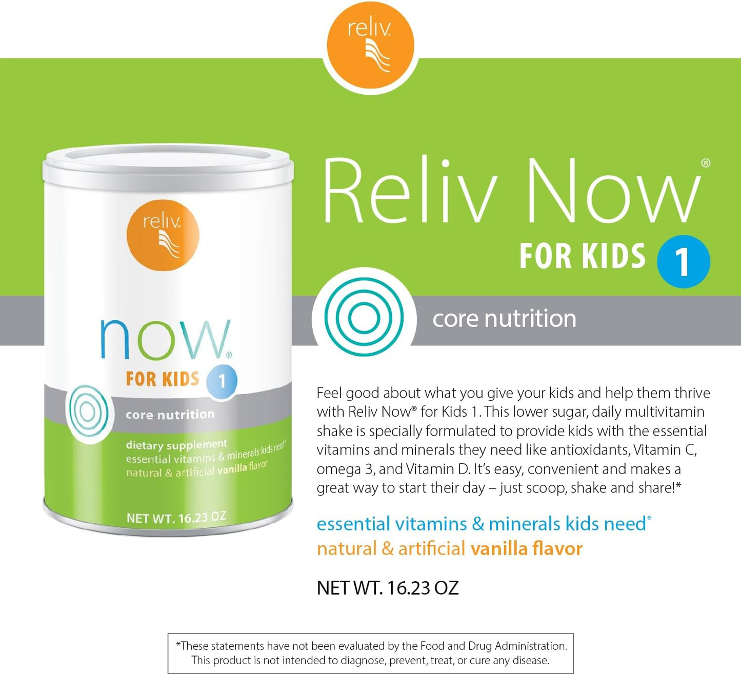RELIV Now for Kids 1 Vanilla - Lower-Sugar Nutritional Shake with Vitamins, Minerals & Plant-Based Protein, 30 Servings - görsel 3
