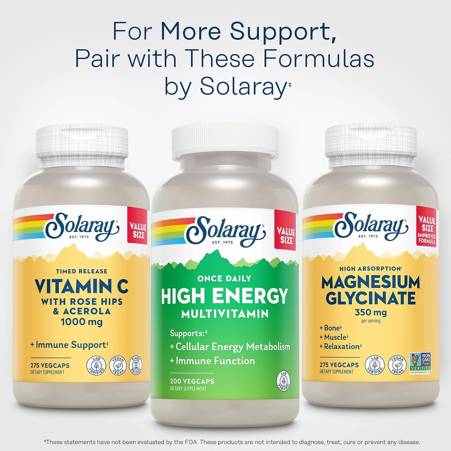 SOLARAY Once Daily High Energy Multivitamin for Women and Men – with Vitamin C, Vitamin D and Whole Food & Herb Base – Cellular Energy Metabolism & Immune Function Support – 200 Servings, 200 Veg Capsules - görsel 6
