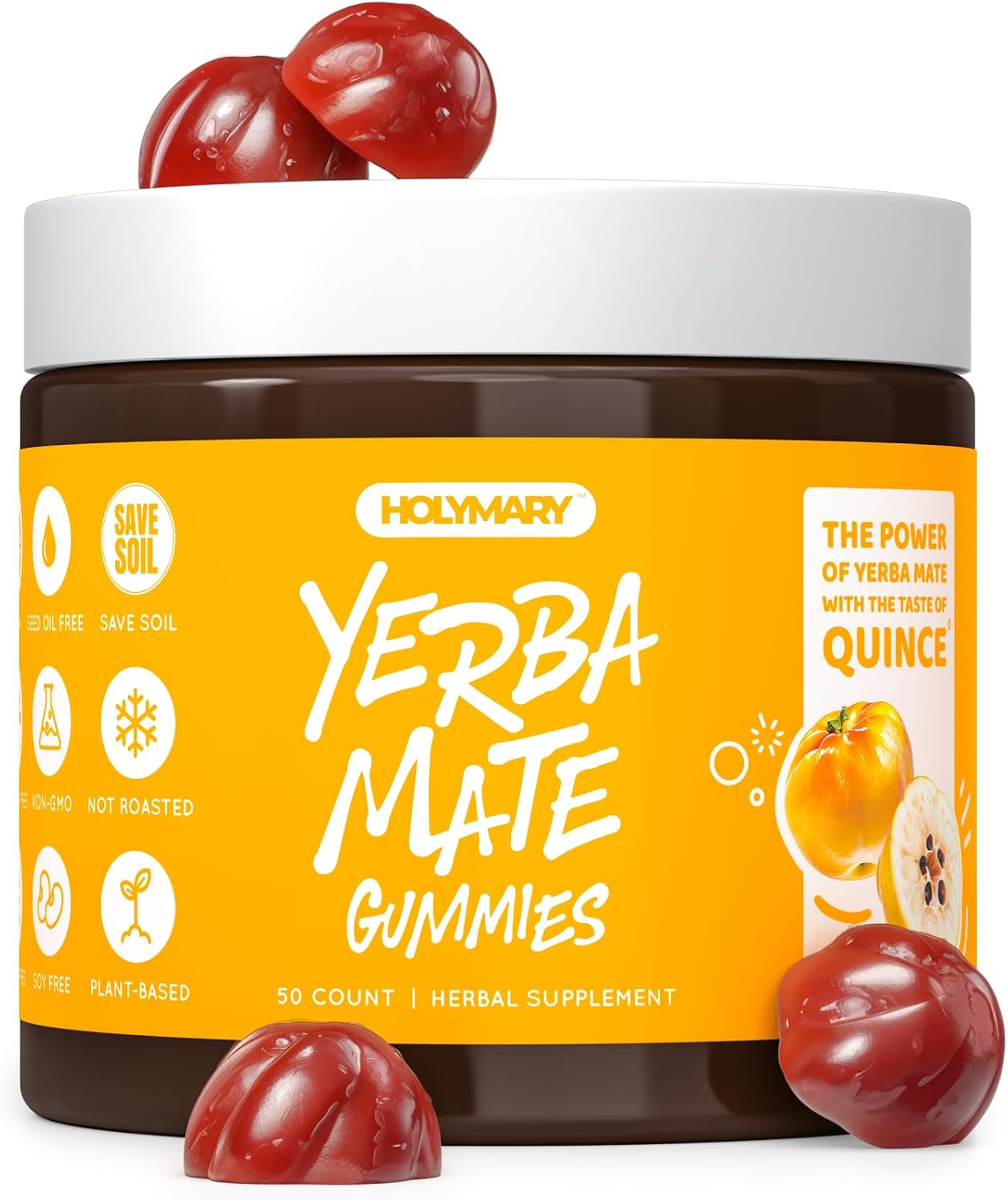 HOLYMARY Yerba Mate Gummies, Raspberry Flavour - Energy, Focus, Power - Vegan, Non-GMO, Natural Ingredients, Gluten-free, 50 Gummies - görsel 8