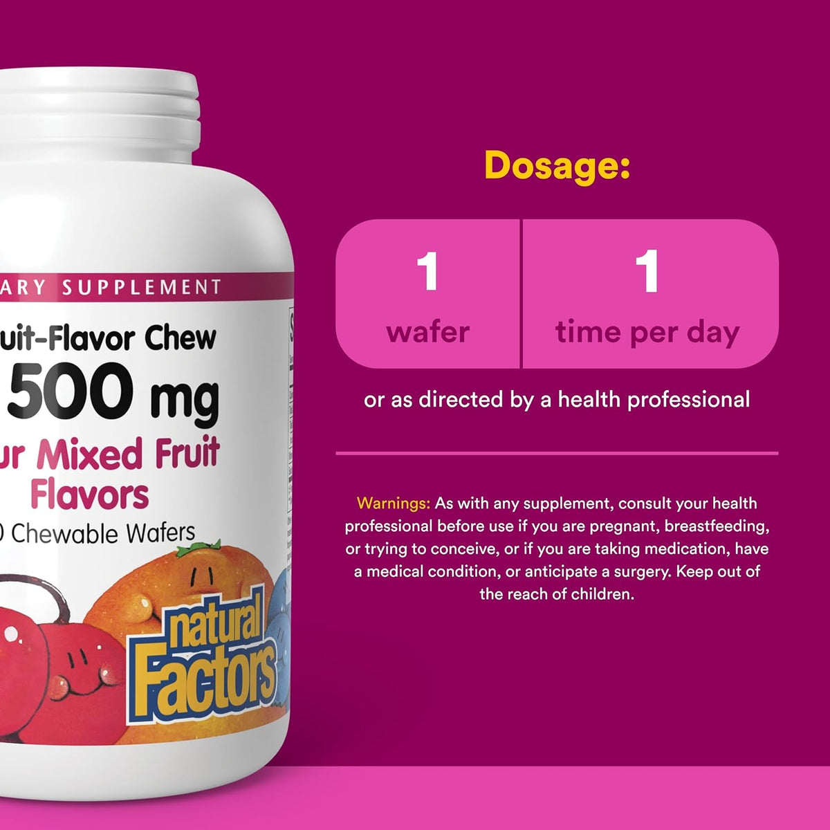 Natural Factors Vitamin C 500mg Chewable Wafers - Mixed Fruit - 180 - görsel 3