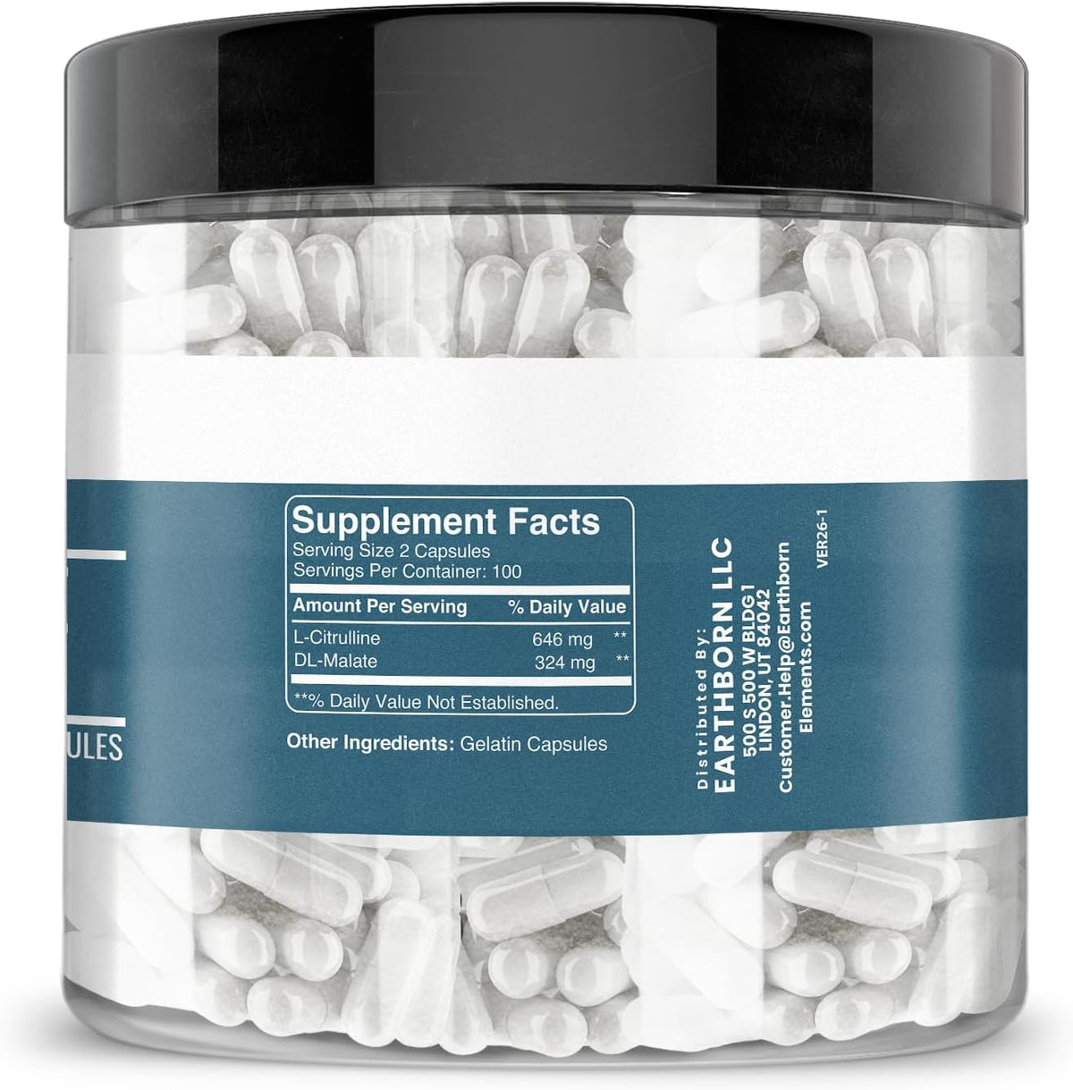 Earthborn Elements L-Citrulline DL-Malate 2:1, 200 Capsules, Pure & Undiluted, No Additives - görsel 2