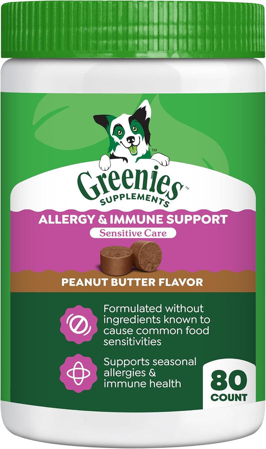 Greenies Supplements Sensitive Care Allergy & Immune Support Soft Dog Chews, Chicken-Free, Peanut Butter, 80 Count