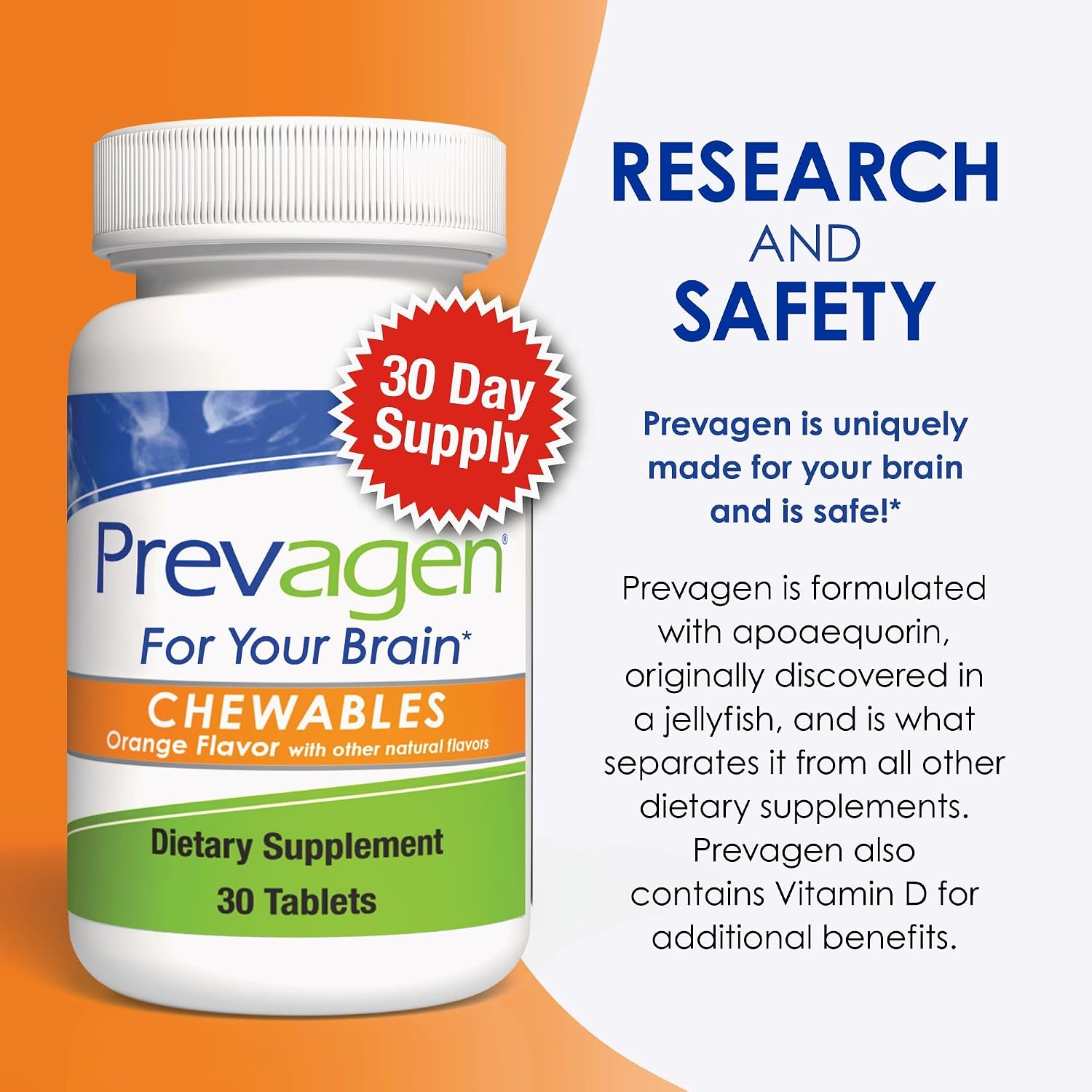 Prevagen Regular Strength Orange Chewables - 90 Tablets (3 Month Supply) | Food Supplement with 10mg Apoaequorin & Vitamin D3 - görsel 9