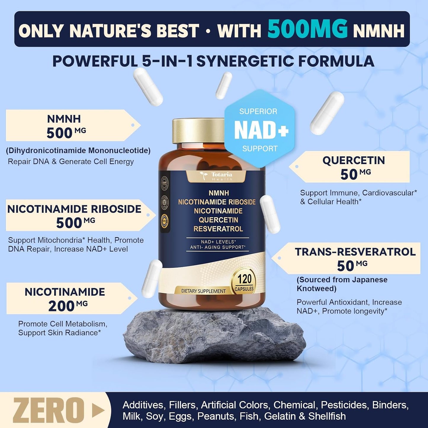 Totaria NMNH Supplement with Niacinamide, Quercetin & Trans-Resveratrol - 240 Capsules - görsel 8