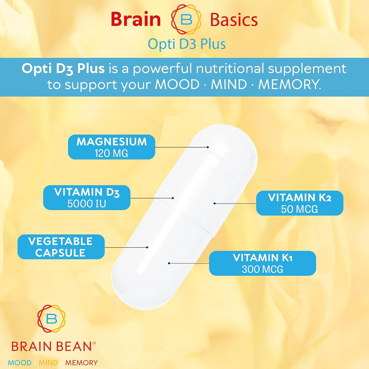 Brain Basic Opti D3 Plus - Vitamin D3 5000 IU with K1, K2, and Magnesium - görsel 9