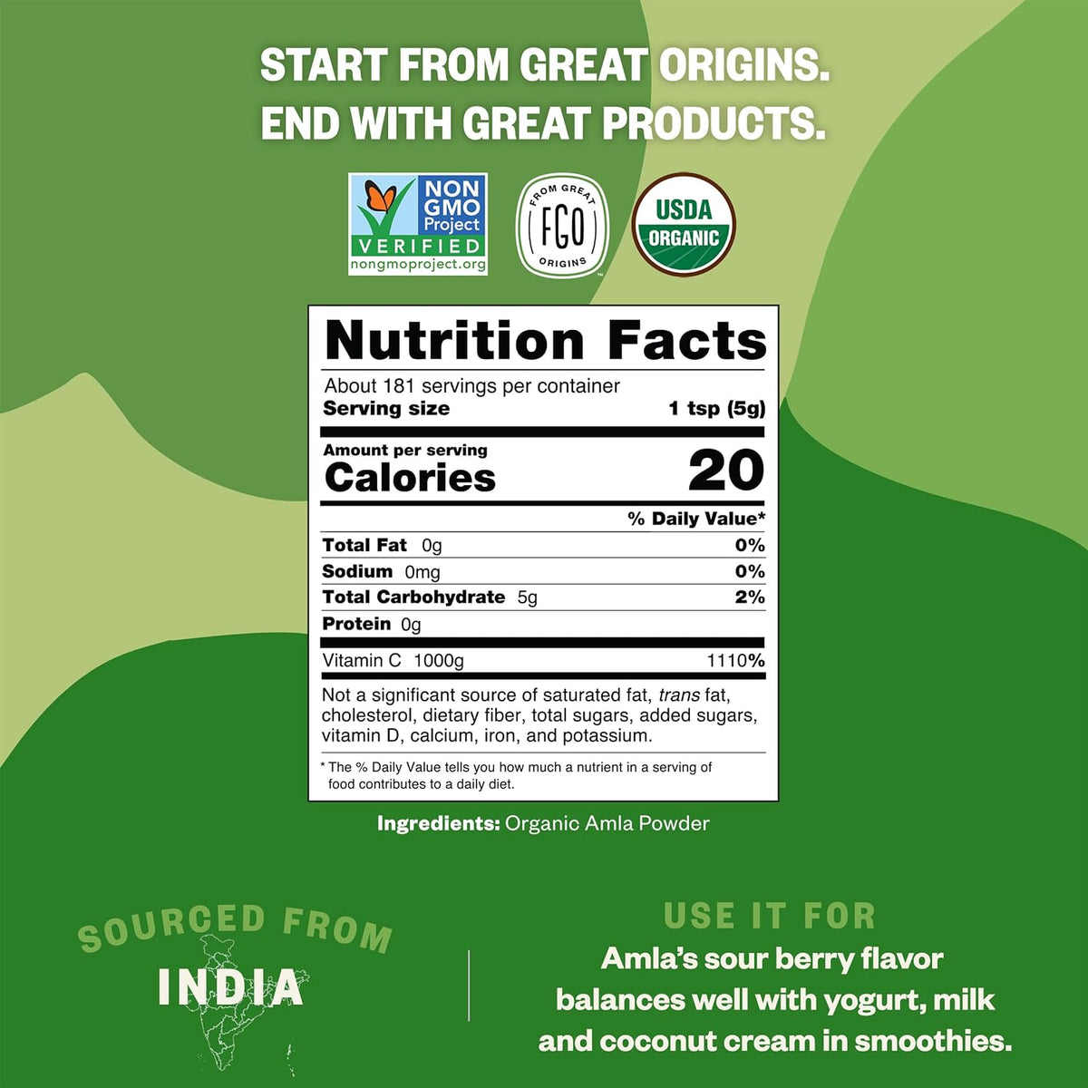 FGO Organic Amla Powder, 907 g - USDA Organic Indian Gooseberry, Non-GMO, Natural Vitamin C - görsel 3