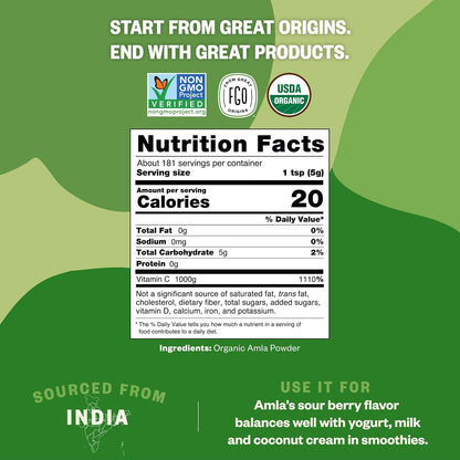 FGO Organic Amla Powder, 907 g - USDA Organic Indian Gooseberry, Non-GMO, Natural Vitamin C