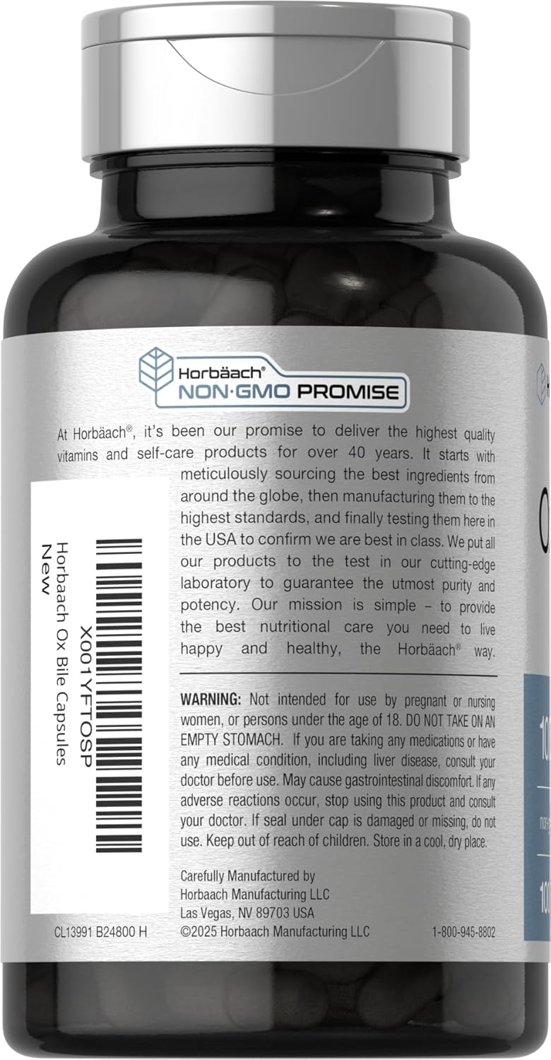 Horbäach Ox Bile Supplement | 1000mg | 100 Capsules | Digestive Enzymes | Non-GMO & Gluten-Free - görsel 3
