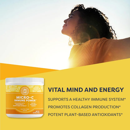 Vimergy Micro-C Immune Support - Vitamin C Powder (125g, 35 Servings) - Gentle Formula with Bamboo Silica and Bioflavonoids