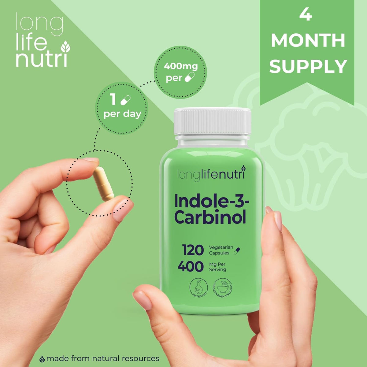 LongLifeNutri Indole-3-Carbinol 400mg - 120 Vegetarian Capsules - görsel 5