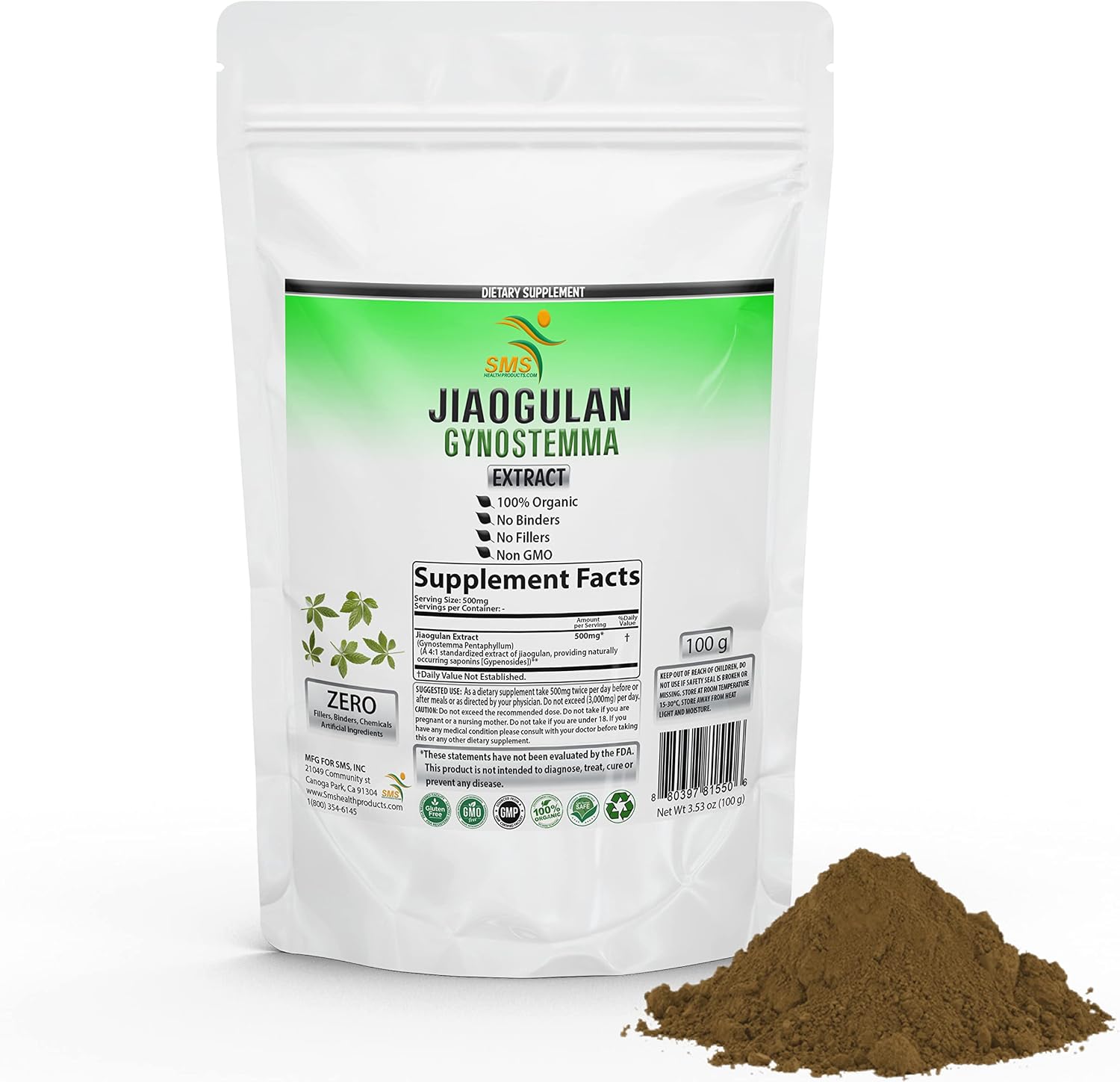 Jiaogulan (Gynostemma) 4:1 Extract Powder – Organic, No Fillers, High Potency Adaptogen, 100g - görsel 1
