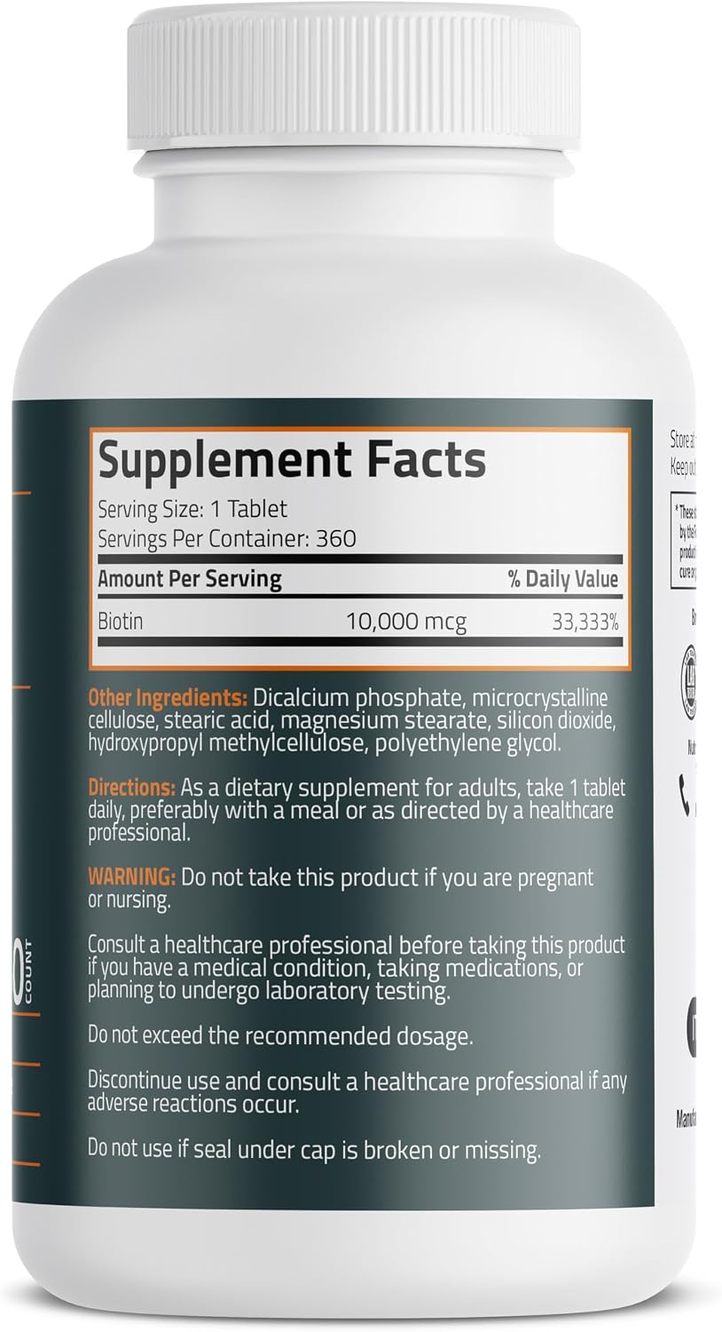 Bronson Biotin 10,000mcg, 360 Tablets - Contributes to Normal Hair, Skin & Nails - görsel 2