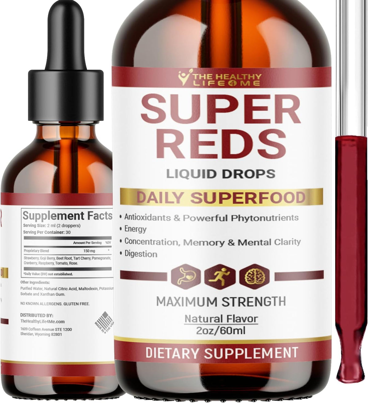 THE HEALTHY LIFE 4 ME Liquid Super Reds Phytonutrient Superfood Drops | Phytonutrient Blend containing Polyphenols | Antioxidants & More | Great Taste 60ml - 30 Day Supply - görsel 1