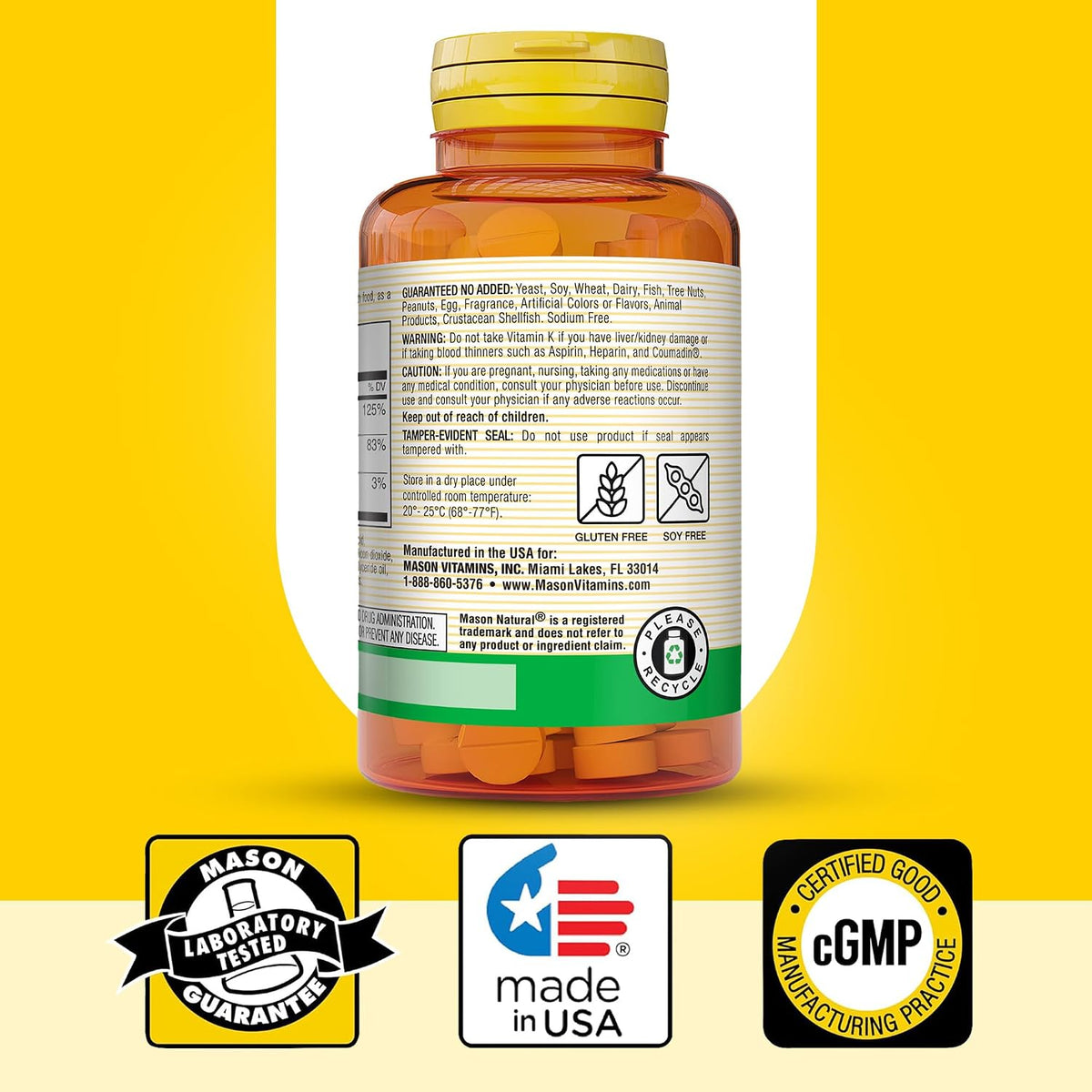 Mason Natural Vitamin K2 + D3, 100-Day Supply, with Calcium for Normal Bone and Muscle Support, Tablets - görsel 6