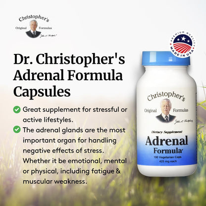 Christopher's Original Formulae Adrenal Formula for Stress Support - Natural Cortisol Manager - 100 Capsules