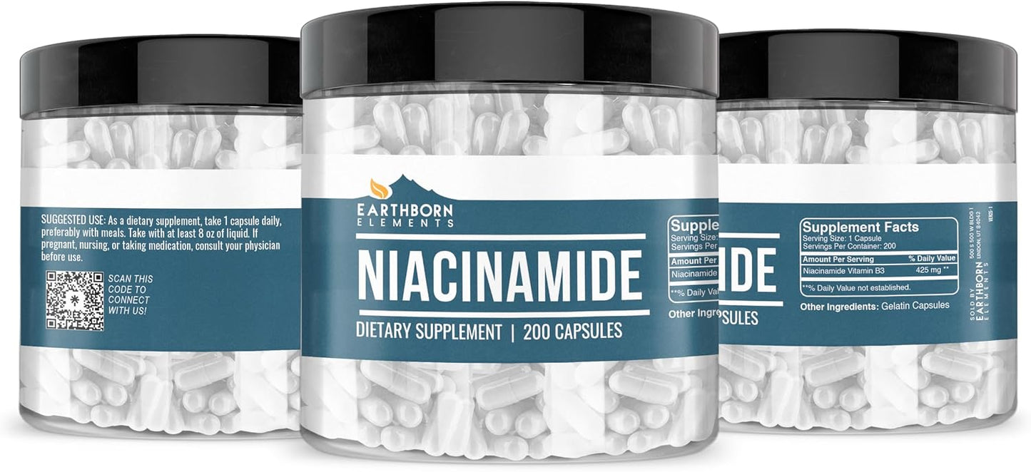 Earthborn Elements Niacinamide (Vitamin B3), Capsules, No Magnesium Fillers, No Flush - görsel 4