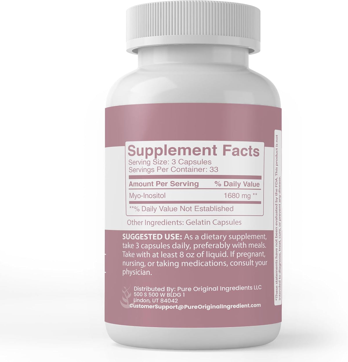 PURE ORIGINAL INGREDIENTS Inositol, (100 Capsules) Always Pure, No Additives Or Fillers - görsel 2