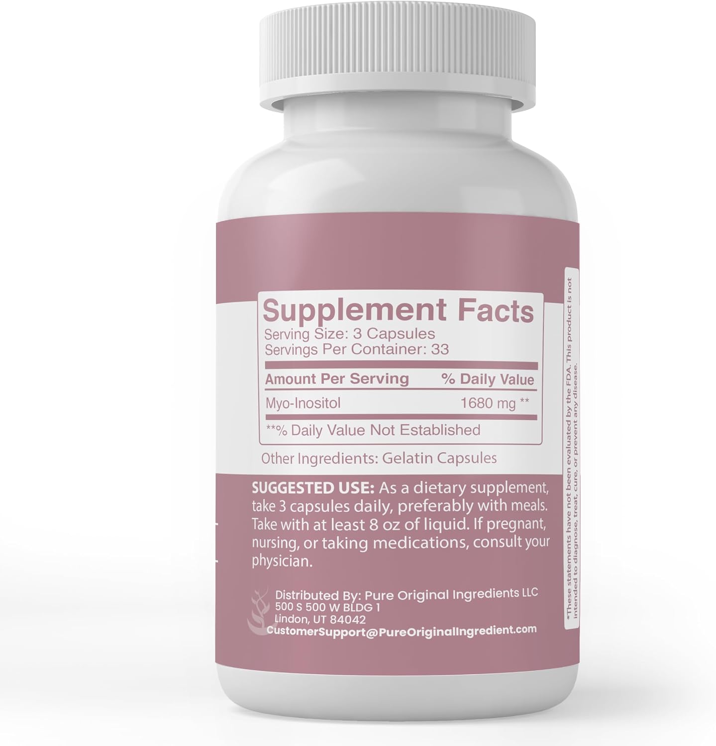 PURE ORIGINAL INGREDIENTS Inositol, (100 Capsules) Always Pure, No Additives Or Fillers - görsel 2