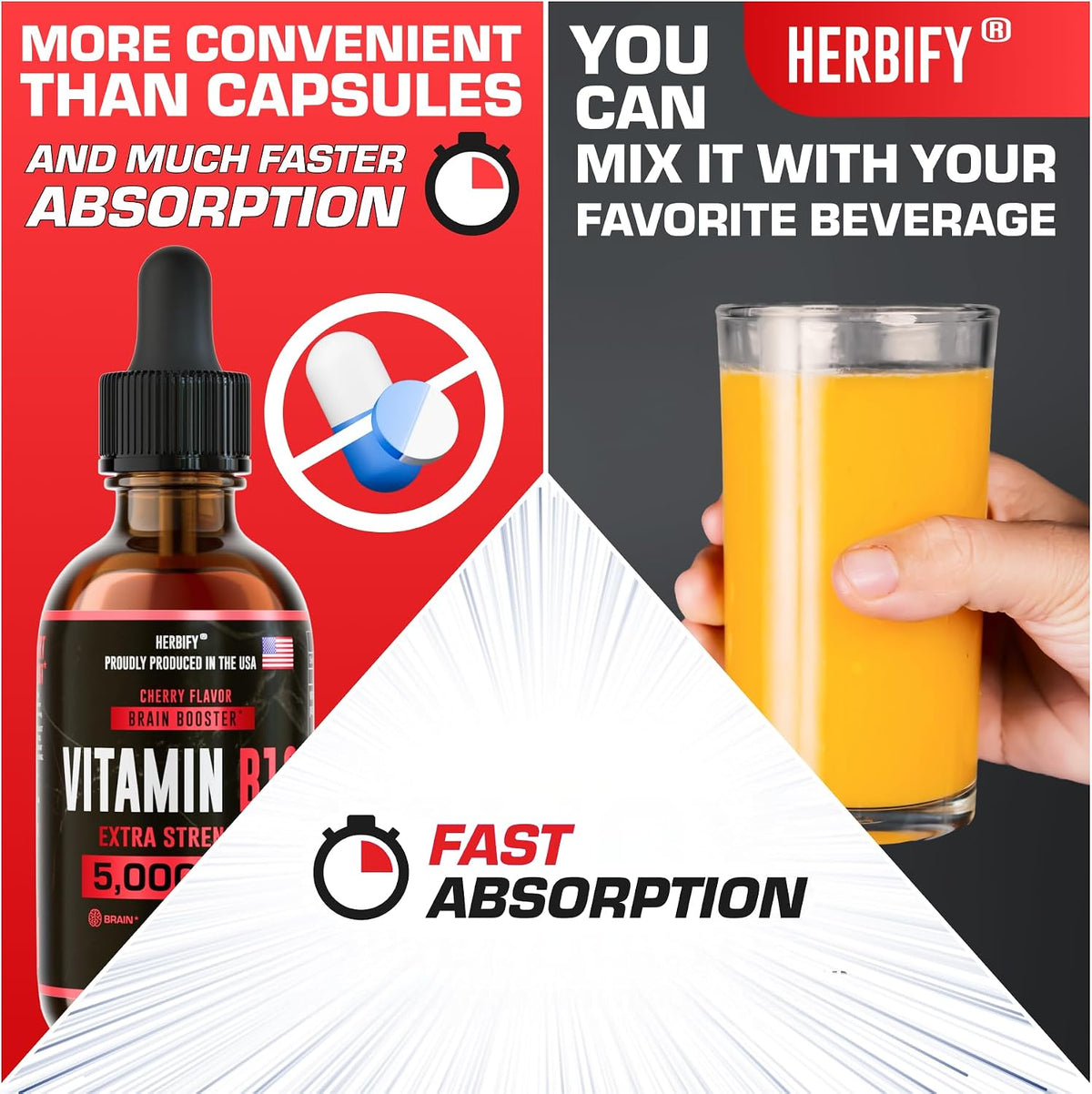 HERBIFY Vitamin B12 Methylated Multivitamin Energy Drops – 5000 mcg Methylcobalamin, 60 ml - görsel 6