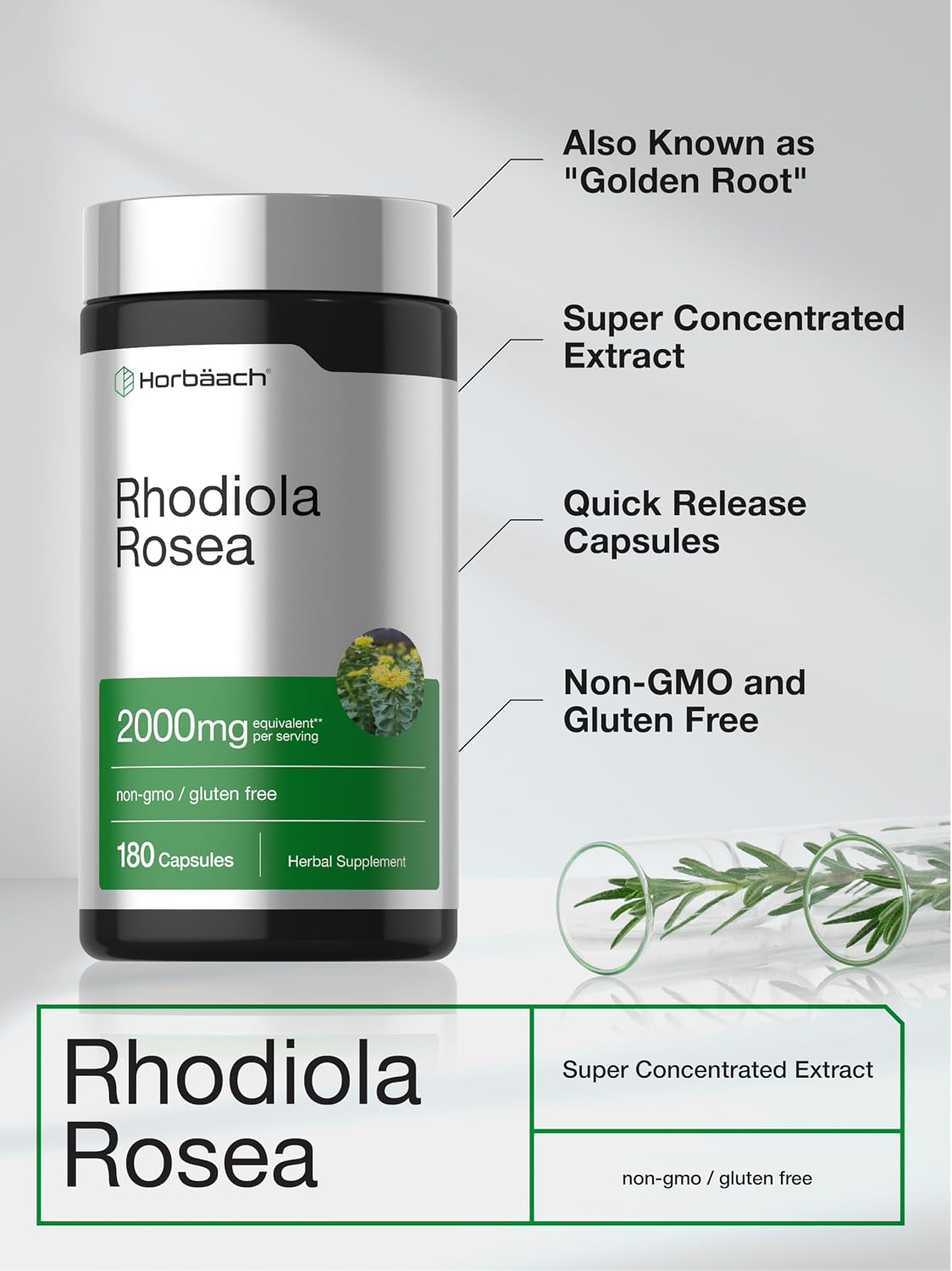 Horbäach Rhodiola Rosea Capsules | 180 Capsules | Non-GMO, Gluten-Free Supplement - görsel 4