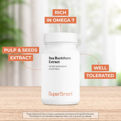 Supersmart - Sea Buckthorn Extract 500mg - Argousier Extract with Omega 7 | Non-GMO & Gluten-free - 60 Softgels