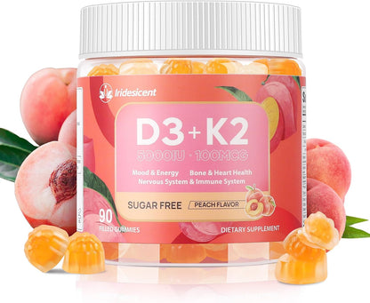Vitamin D3 K2 Gummies - Sugar Free, Vegan, 5000 IU D3 + 100 mcg MK-7, Lychee Flavour, 90 Count