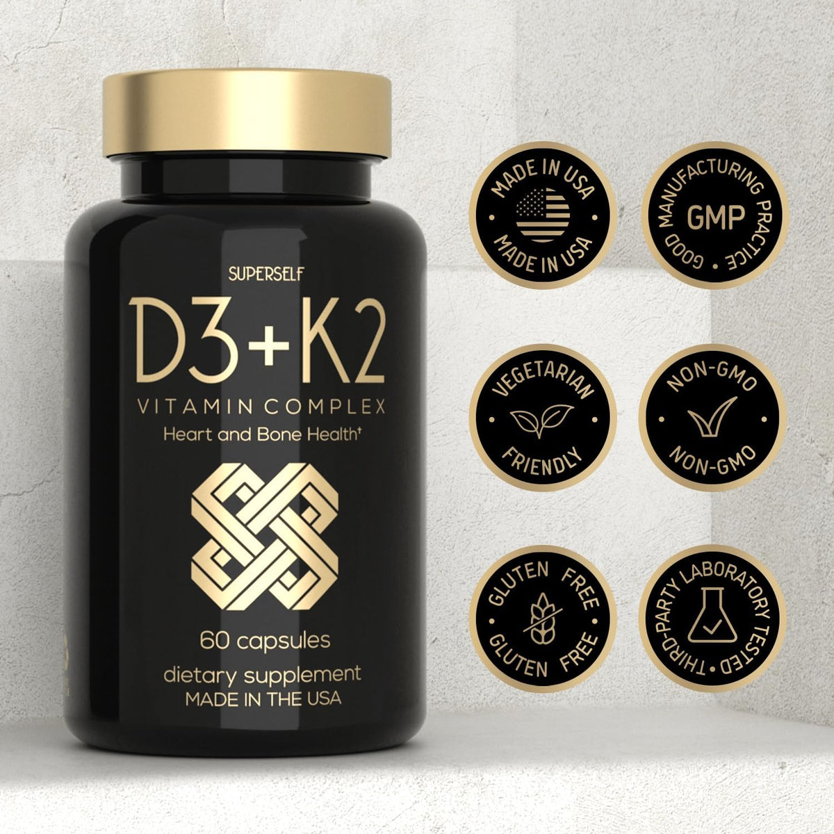 SuperSelf Vitamin D3 K2 Capsules - 5000 IU D3 + 100 mcg K2 MK-7 - 60 Vegetarian Capsules - görsel 6