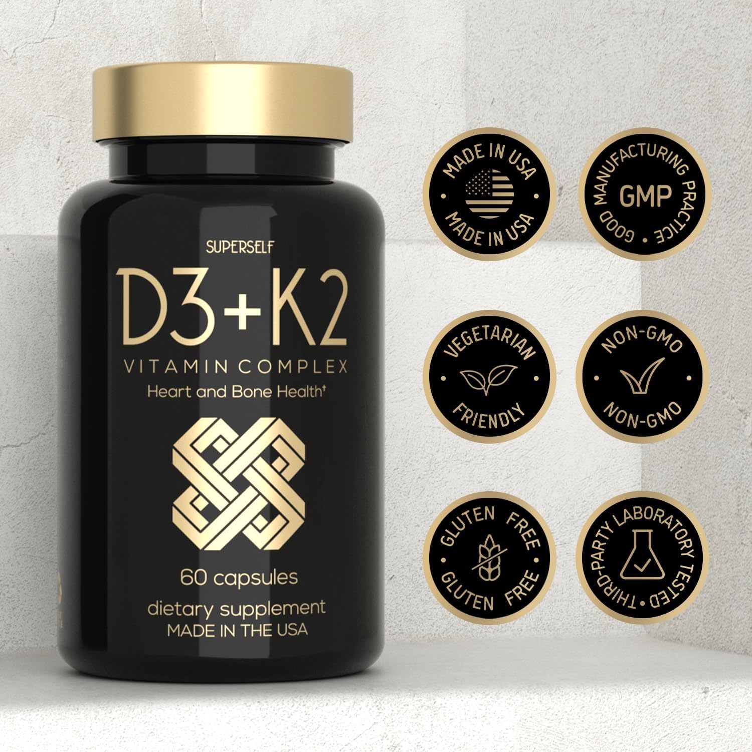 SuperSelf Vitamin D3 K2 Capsules - 5000 IU D3 + 100 mcg K2 MK-7 - 60 Vegetarian Capsules - görsel 6