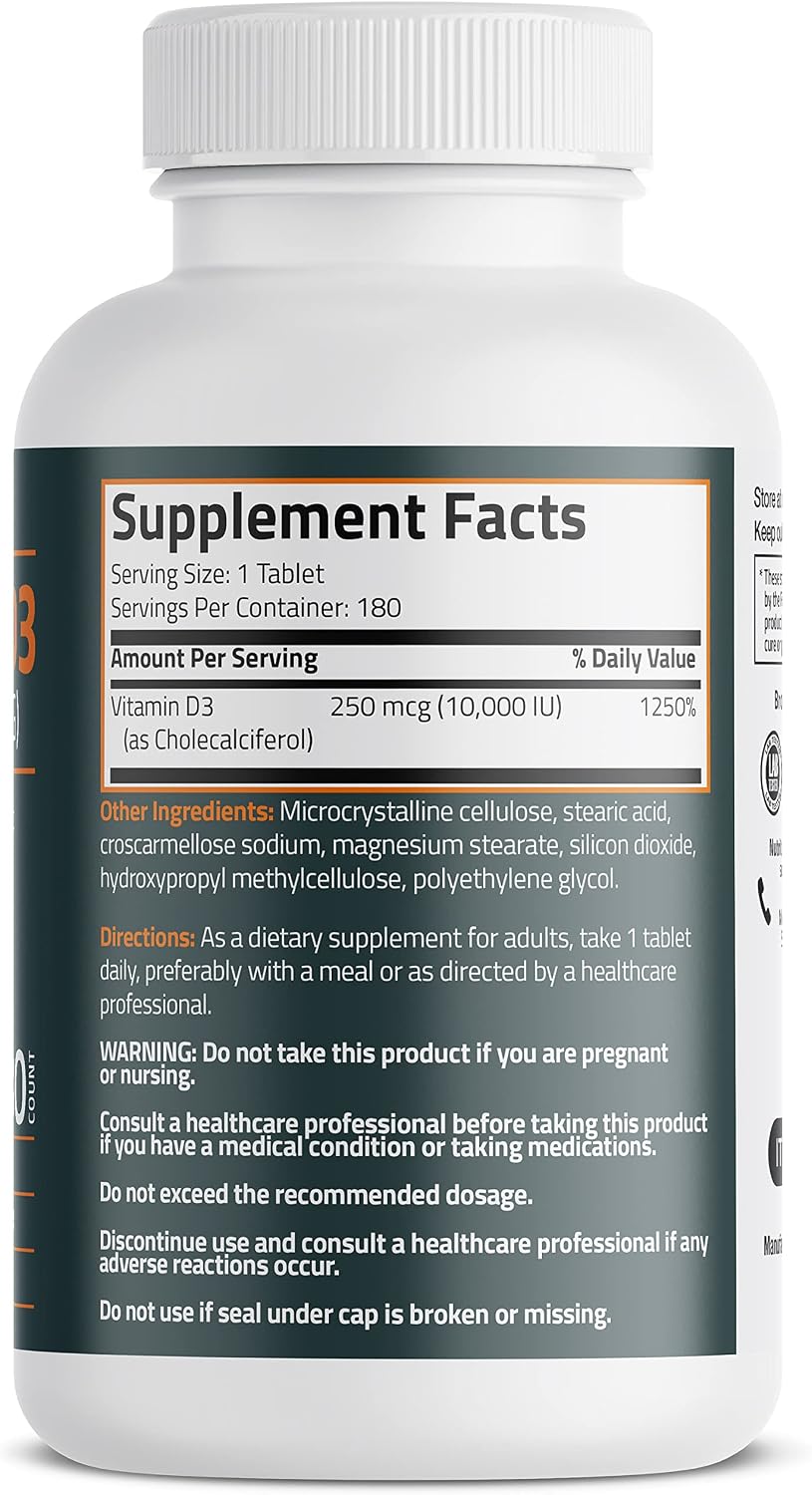 Bronson Vitamin D3 10,000 IU (250 mcg) - 180 Tablets for Immune & Muscle Support - görsel 2