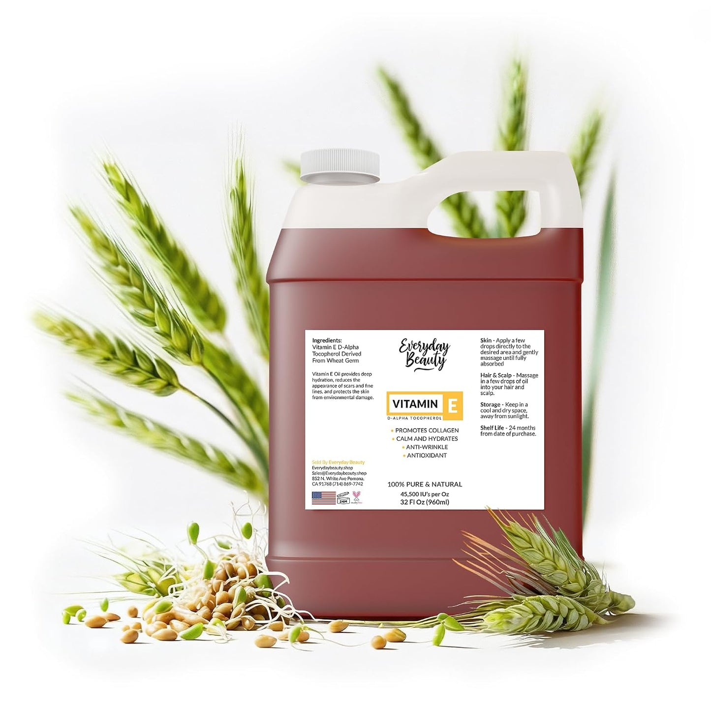 Everyday Beauty Ultra Pure Vitamin E Oil – 100% Natural D-Alpha Tocopherol from Wheat Germ – Glass Bottle & Dropper - görsel 8