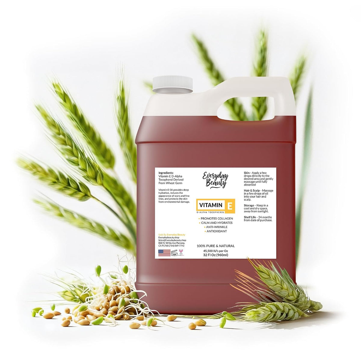 Everyday Beauty Ultra Pure Vitamin E Oil – 100% Natural D-Alpha Tocopherol from Wheat Germ – Glass Bottle & Dropper - görsel 8