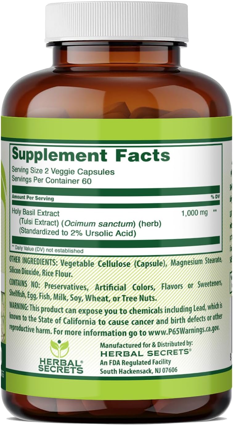 Herbal Secrets Holy Basil 1000 mg, 120 Vegetarian Capsules - görsel 2