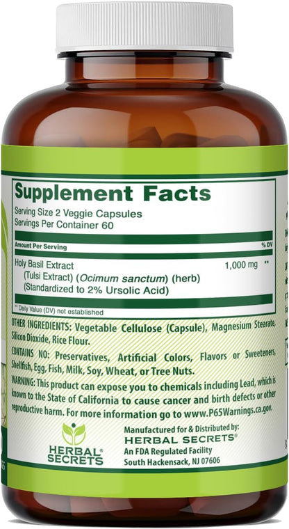 Herbal Secrets Holy Basil 1000 mg, 120 Vegetarian Capsules
