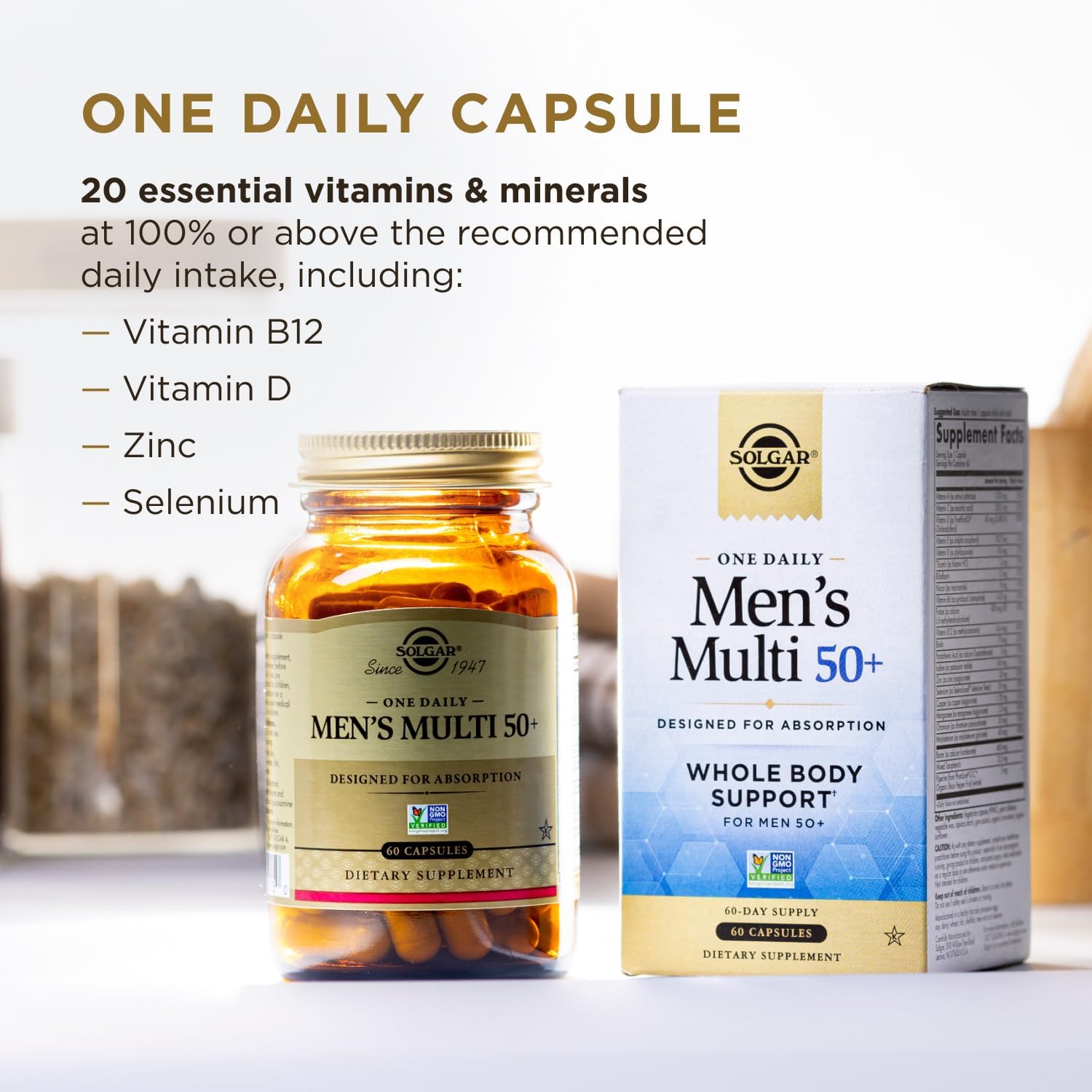 Solgar One Daily Men's Multi 50+ - Whole Body Support for Men Over 50, Delayed Release, 60 Vegan Capsules - görsel 3