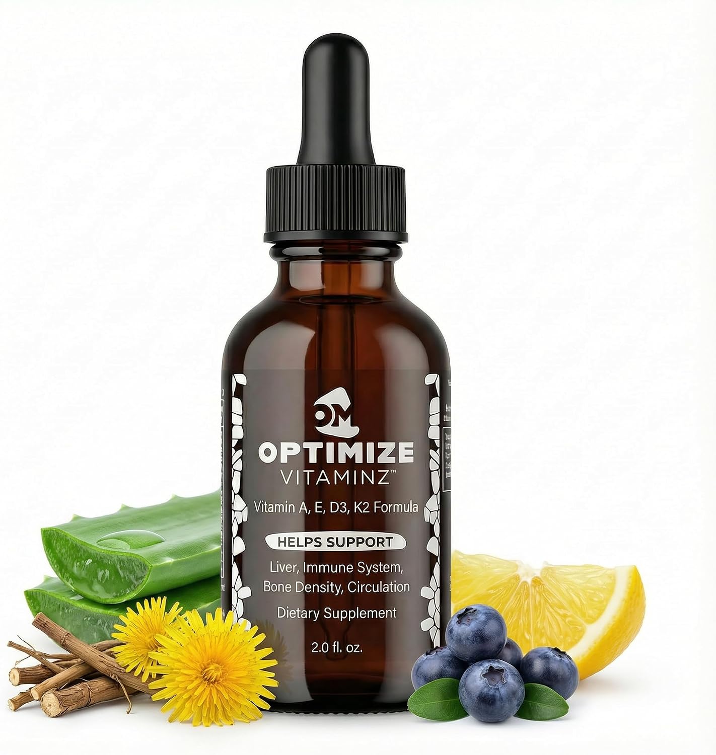 Optimise Vitaminz Liquid Vitamin D3 K2 Drops with Dandelion Root and Bilberry - görsel 1