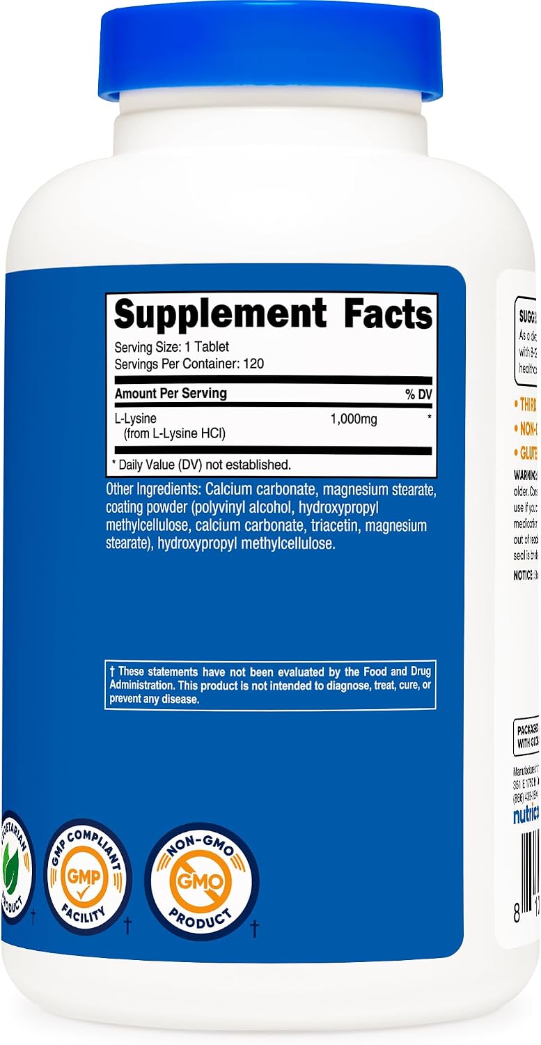 Nutricost L-Lysine 1000mg, 120 Tablets - Gluten-Free, Non-GMO, Suitable for Vegetarians - görsel 5