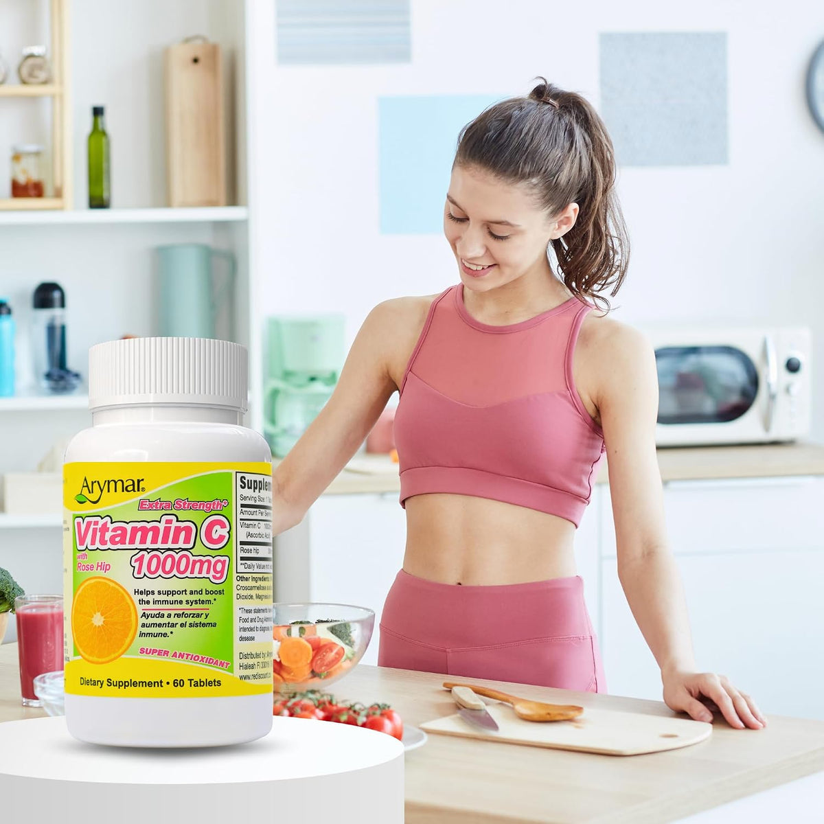 Arymar Vitamin C 1000 mg with Rosehip Extract 30 mg - High Strength Vitamin Supplement - 60 Tablets - görsel 3