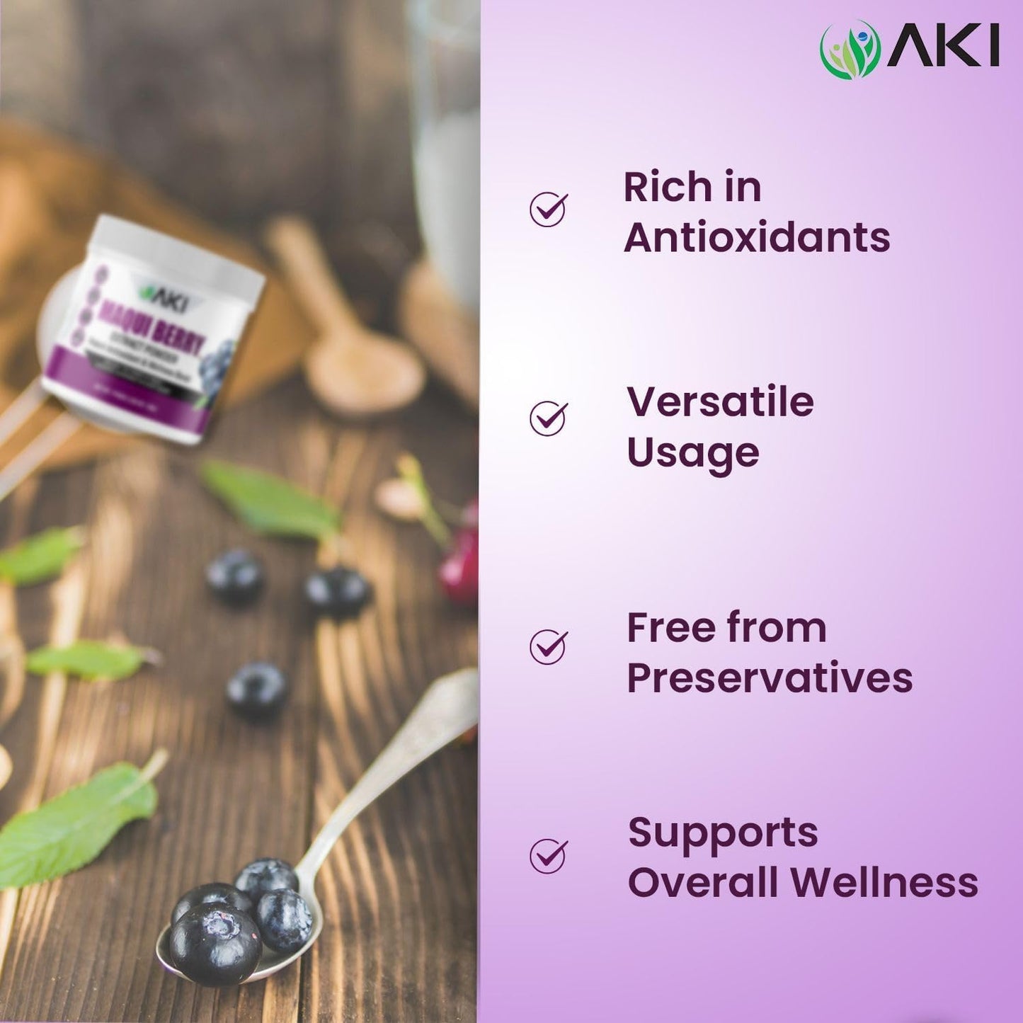 AKI Maqui Berry Extract Powder – Wild Harvested from Patagonia, Freeze-Dried Superfruit, 150g - görsel 5