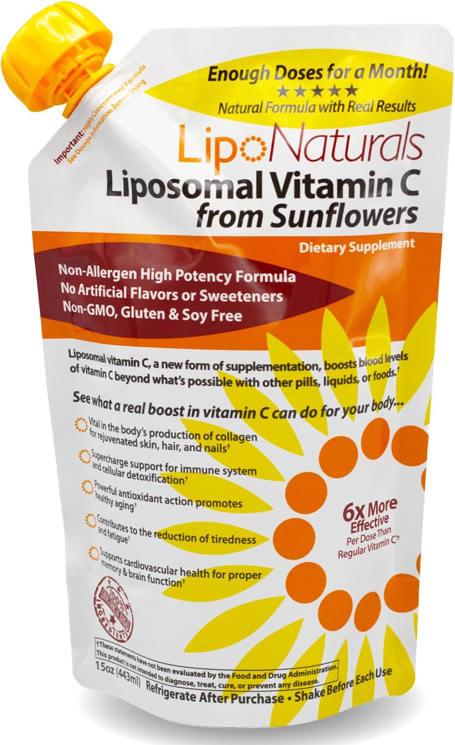 Lipo Naturals Liposomal Vitamin C 1000mg Liquid (30 Doses) - Natural Formula for Immunity & Energy - Vegan, China-Free (443ml) - görsel 1