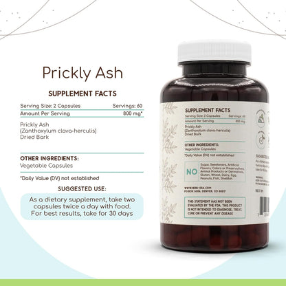 HerbEra Prickly Ash 120 Capsules, 400 mg, Wildcrafted Zanthoxylum Clava-Herculis Dried Bark