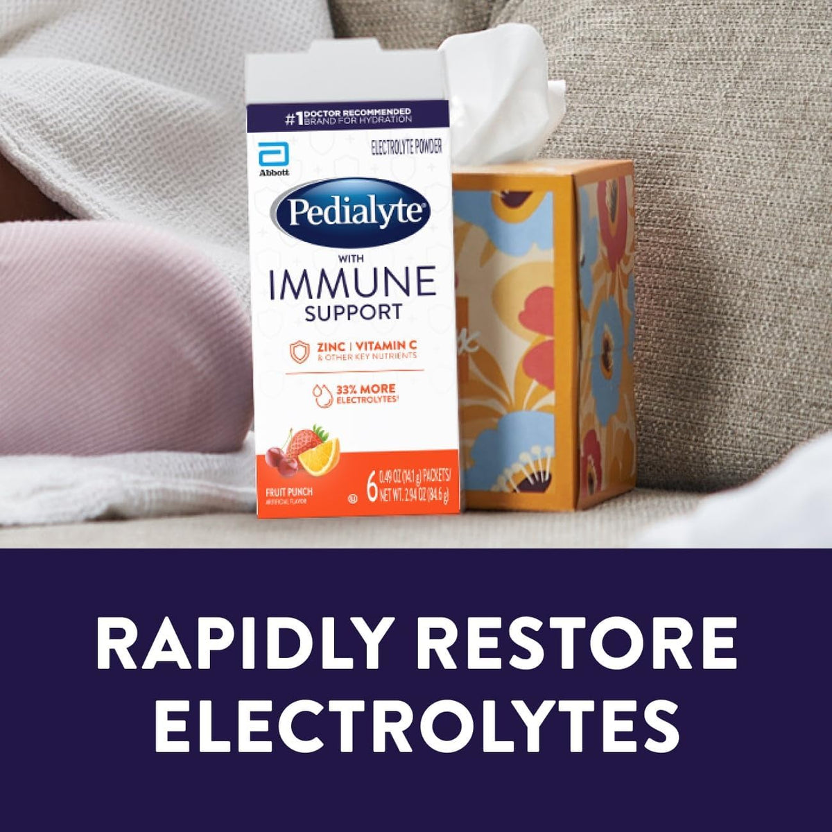 Pedialyte with Immune Support Electrolyte Drink Powder – Fruit Punch Flavour, 24 Powder Packets - görsel 4