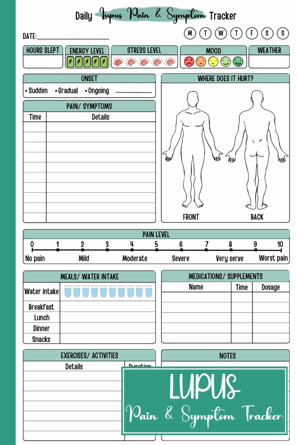 Lupus Pain & Symptom Tracker: 100-Day Guided Diary with Detailed Pain Assessment, Mood, and Medication Log for Chronic Autoimmune Disorder Management - görsel 1