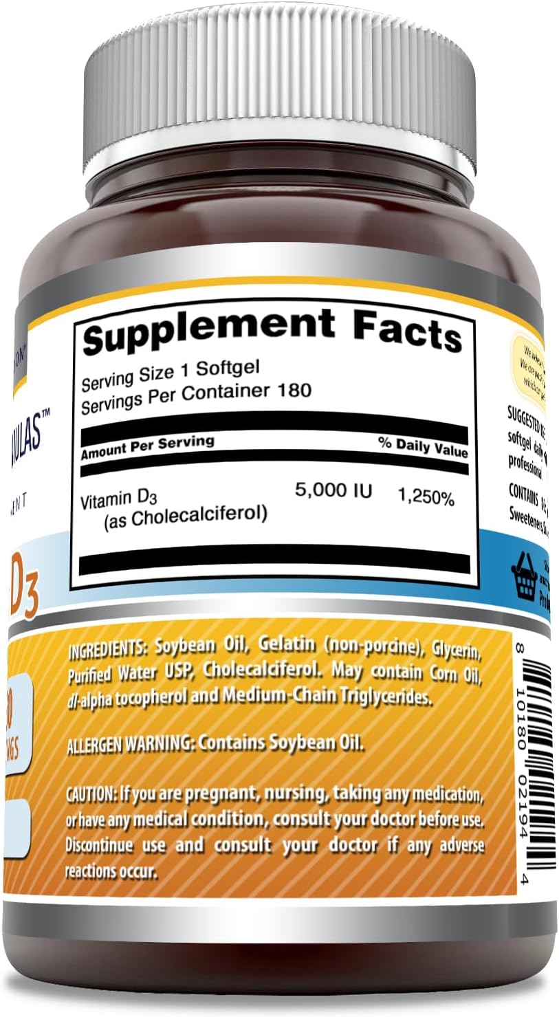 Amazing Formulae Vitamin D3 5000 IU Supplement - 180 Softgels - görsel 2