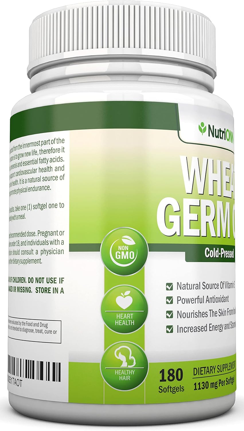 Wheat Germ Oil – 1130 mg – 180 Soft Capsules – Cold-Pressed & Non-GM – Natural Source of Vitamin E - görsel 4