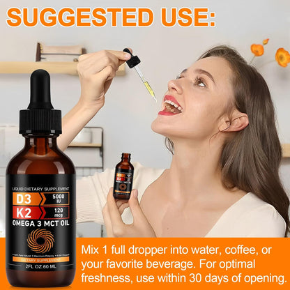 Daiasns Vitamin D3 5000 IU & K2 (MK-7) 120 mcg Liquid Drops with MCT Oil Omega-3 – 2 Month Supply