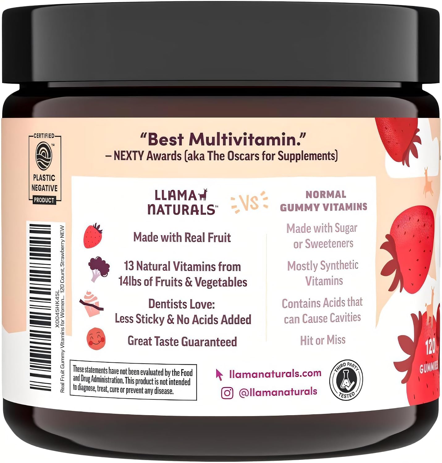 Llama Naturals Women’s Multivitamin – Organic Real Fruit Gummies, Vegan, No Added Sugar, Strawberry, 120 Gummies - görsel 5