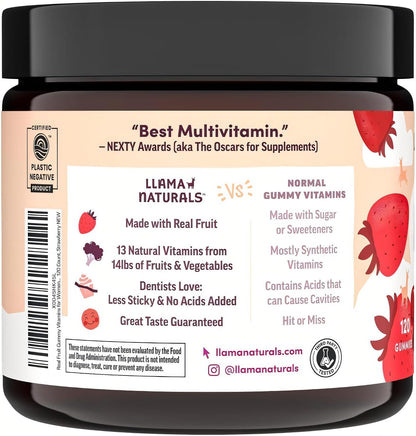 Llama Naturals Women’s Multivitamin – Organic Real Fruit Gummies, Vegan, No Added Sugar, Strawberry, 120 Gummies