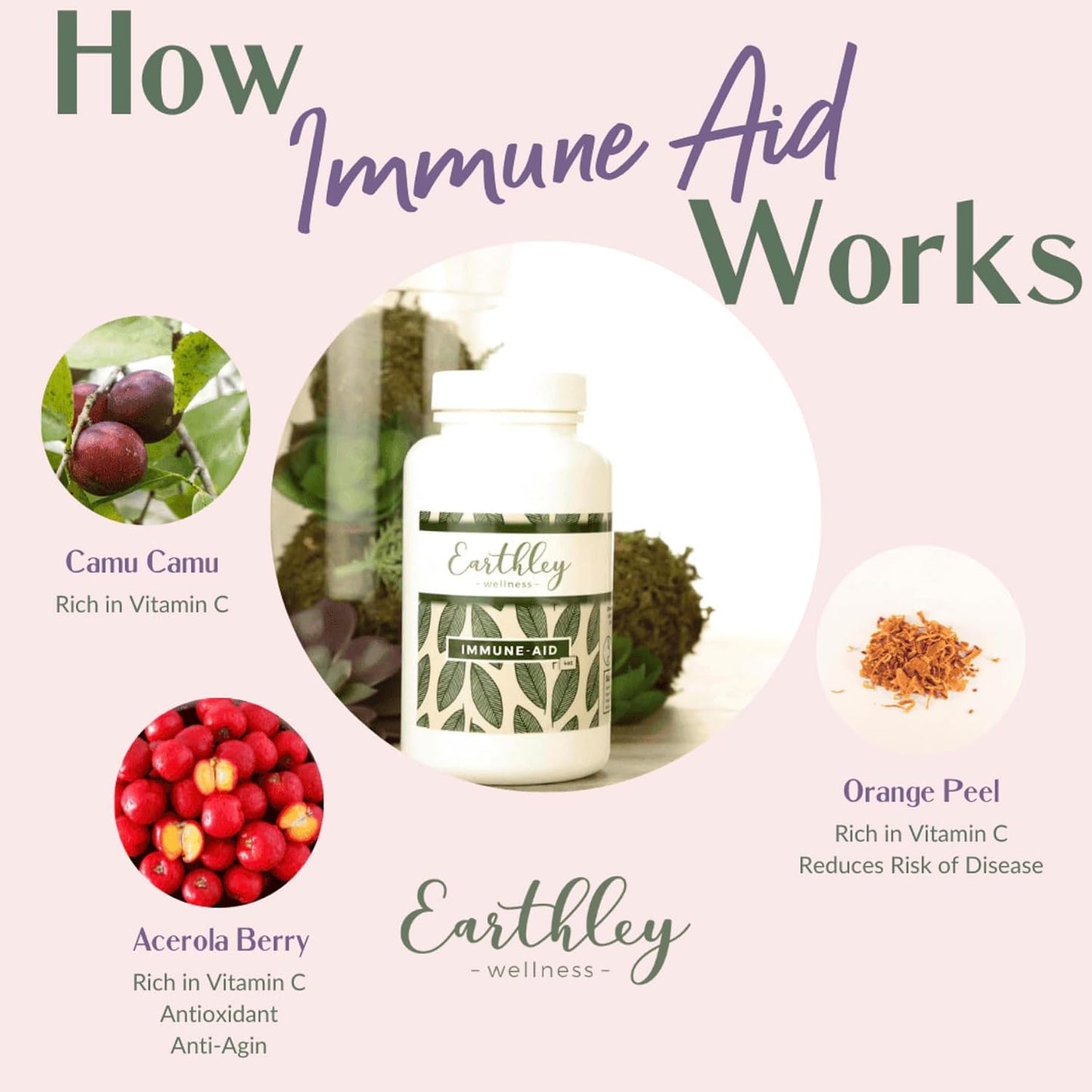 Earthley Wellness Immune-Aid Vitamin C Powder, Natural Immune Support with Camu Camu, Acerola Berry & Orange Peel, Antioxidants, Energy & Skin Health, 100% Pure, No Fillers (8oz) - görsel 2